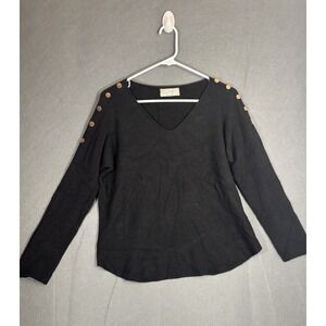 Made In Italy Sweater Women's M Black Gold Button Shoulder Pullover V-Neck